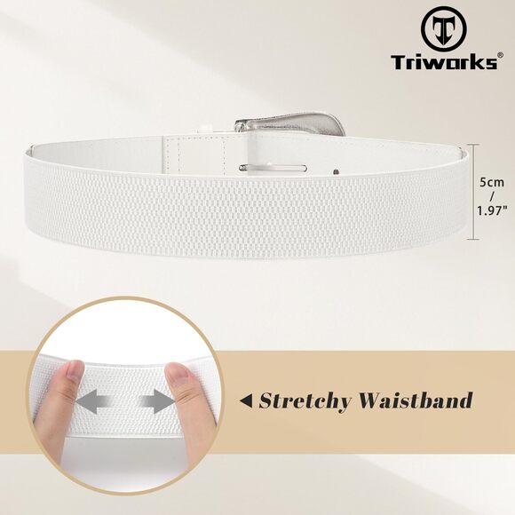 Women Wide Elastic Waist Belt For Dresses Fashion Silver Buckle Wide 2612 - Picture 6 of 7